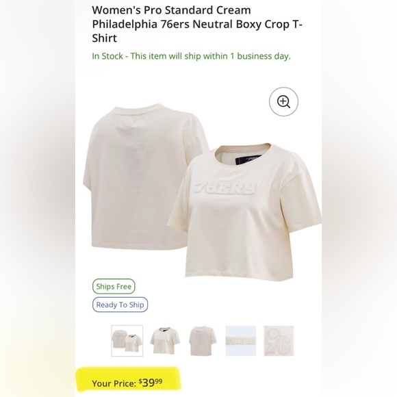 Philadelphia 76ers Pro Standard Luxe Cream Boxy Crop Top NWT - Picture 2 of 10